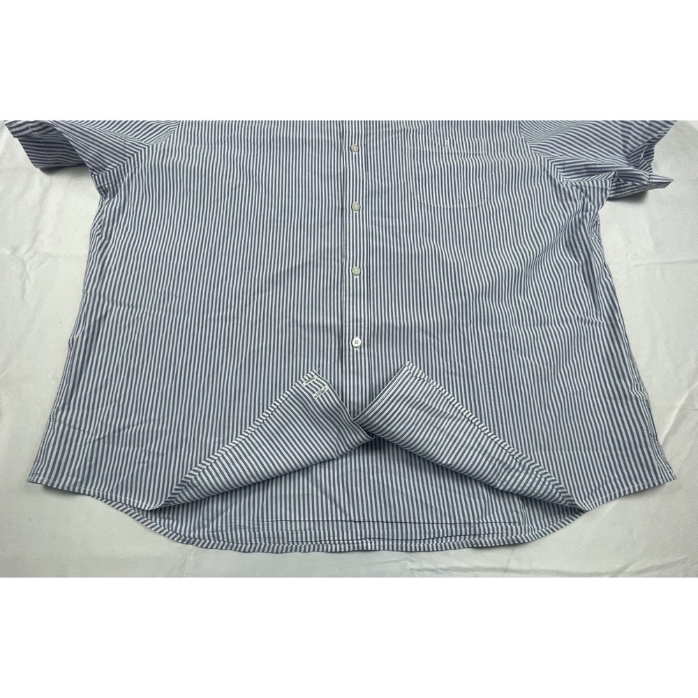 LANDS END MENS XXL 18-18.5 BLUE WHITE STRIPED SHORT SLEEVE BUTTON FRONT SHIRT - Picture 4 of 8